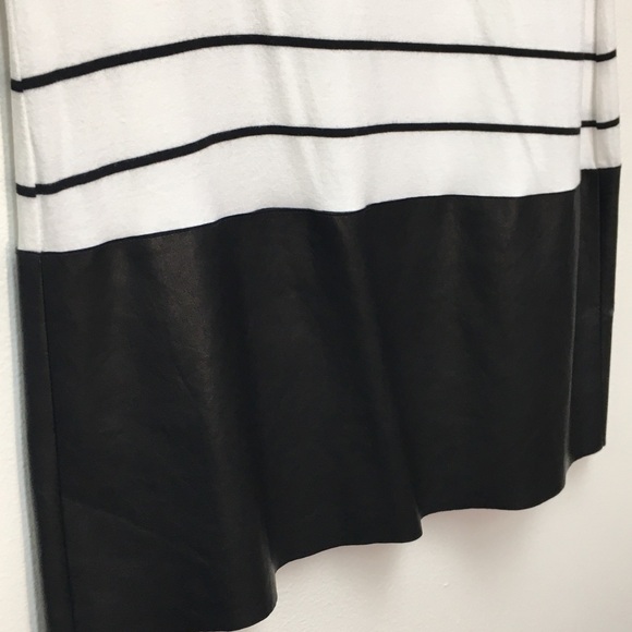 Bailey 44 Faux Leather Cotton Shift Dress Medium Stripe 60’s Vibe Casual Stretch - Picture 4 of 8